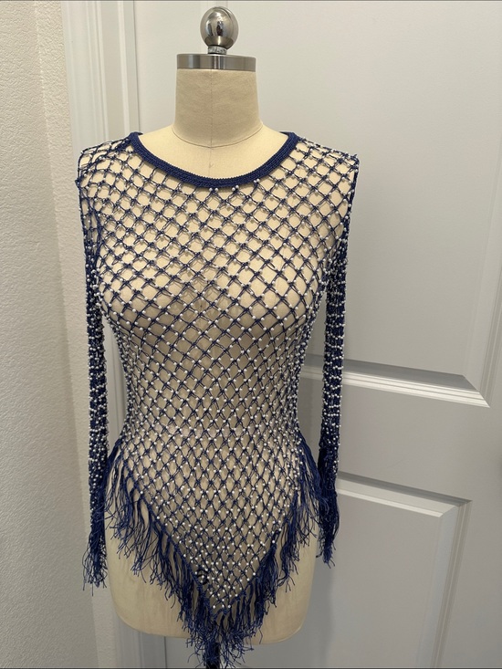 Other - Navy Beaded Fishnet Fringe Top festival rave edc pearls tassel fringe fairy boho